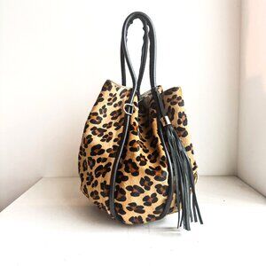 Animal Print Cow Skin Leather Large Bucket Bag Tote